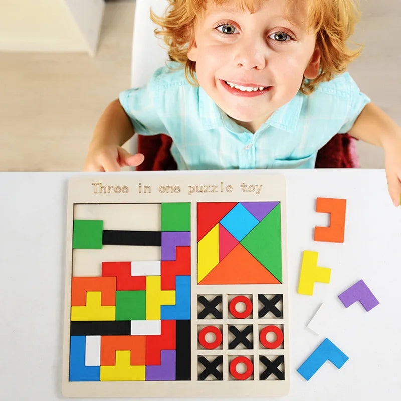 Children Wooden Jigsaw Block Puzzle Game Tangram Intelligence Early Education STEM Montessori Educational Gift for Kids