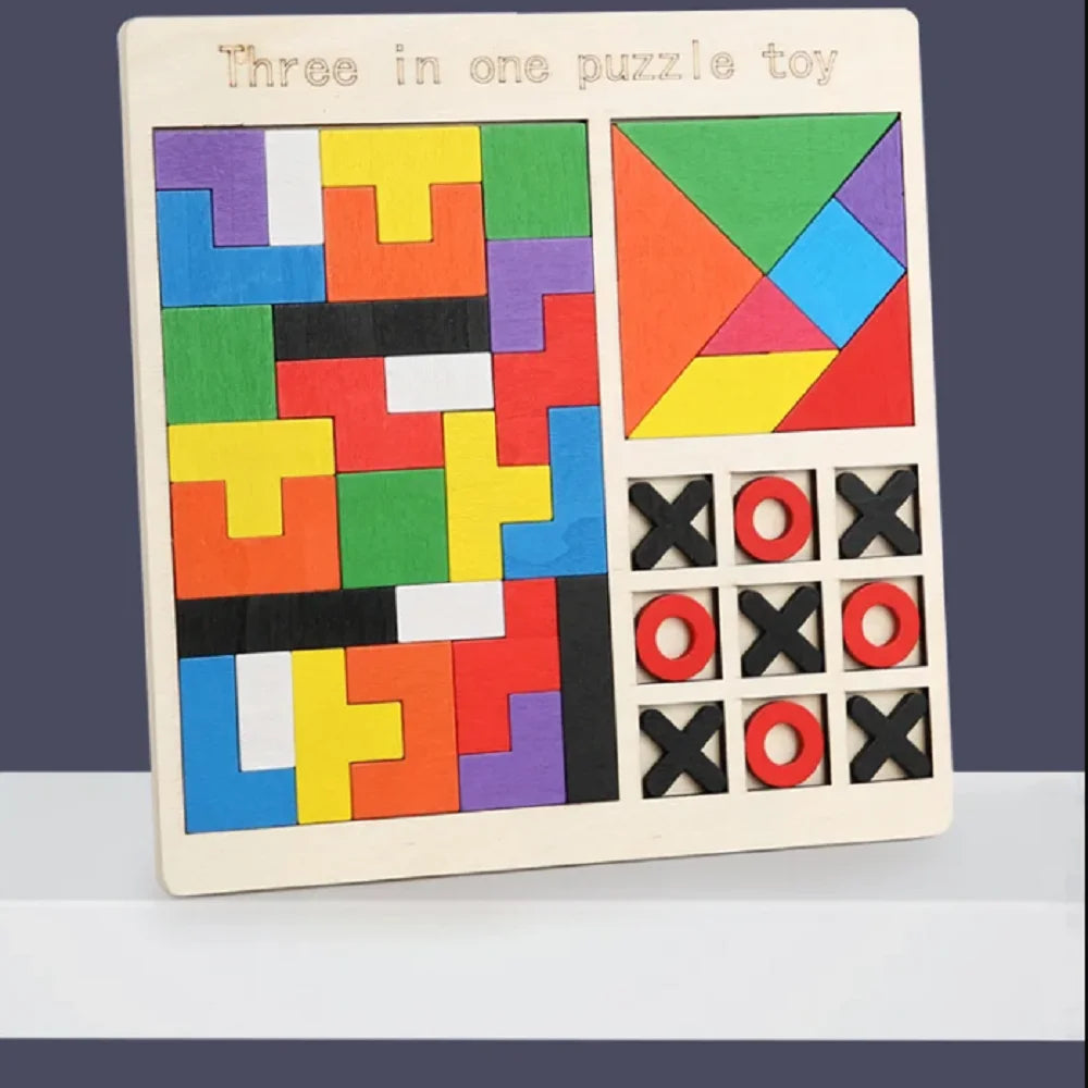 Children Wooden Jigsaw Block Puzzle Game Tangram Intelligence Early Education STEM Montessori Educational Gift for Kids