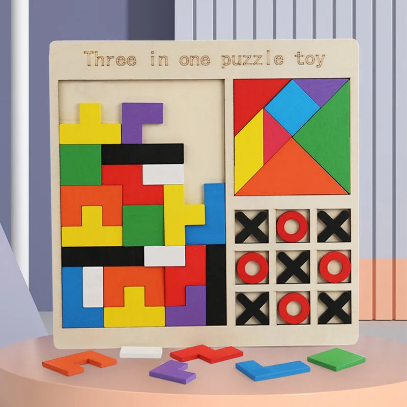Children Wooden Jigsaw Block Puzzle Game Tangram Intelligence Early Education STEM Montessori Educational Gift for Kids