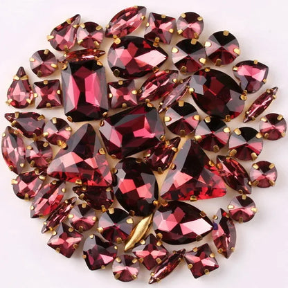 Gold claw setting 50pcs/bag shapes mix clear & jelly candy AB glass crystal sew on rhinestone wedding dress shoes bags diy trim