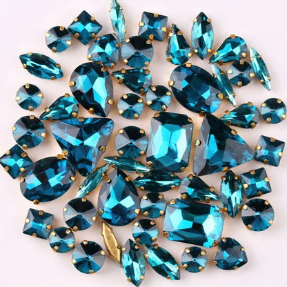 Gold claw setting 50pcs/bag shapes mix clear & jelly candy AB glass crystal sew on rhinestone wedding dress shoes bags diy trim