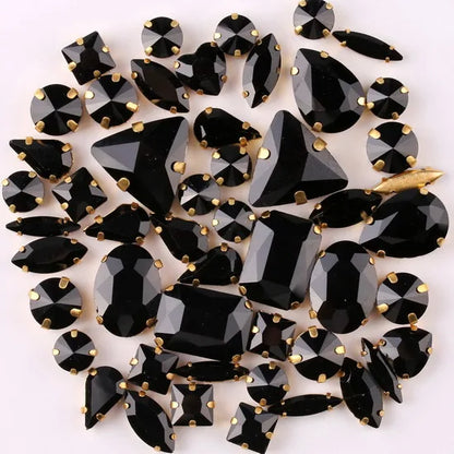 Gold claw setting 50pcs/bag shapes mix clear & jelly candy AB glass crystal sew on rhinestone wedding dress shoes bags diy trim