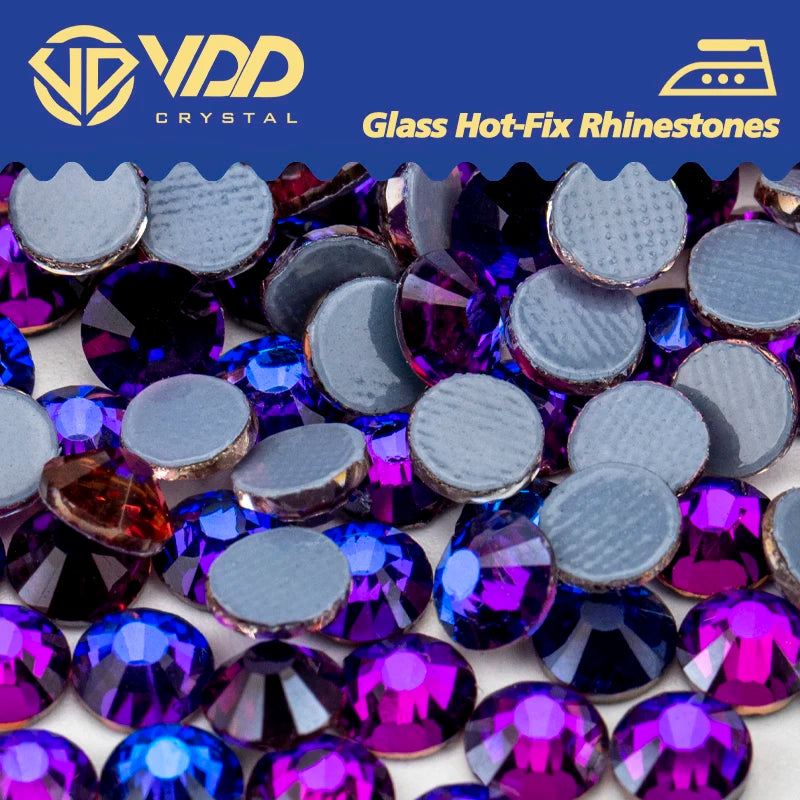 VDD 036 Hotfix Purple Velvet Glass Crystal Hotfix Rhinestone Flatback Strass Glitter Iron On Stone DIY Crafts Clothes Decoration