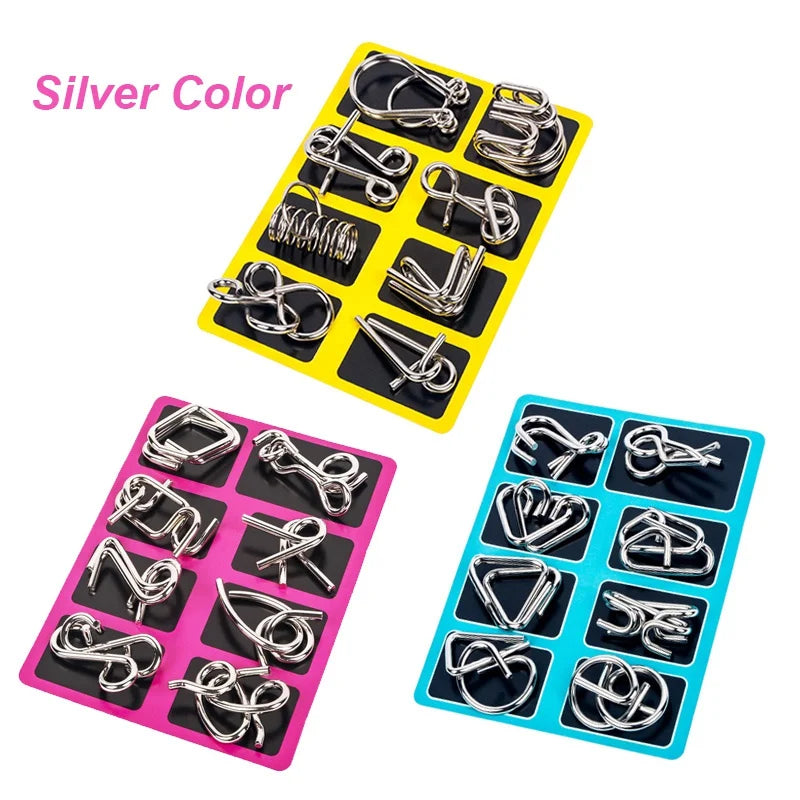 8Pcs/Set Metal Montessori Puzzle Wire IQ Mind Brain Teaser Puzzles Adults Interactive Game Reliever Educational Toys