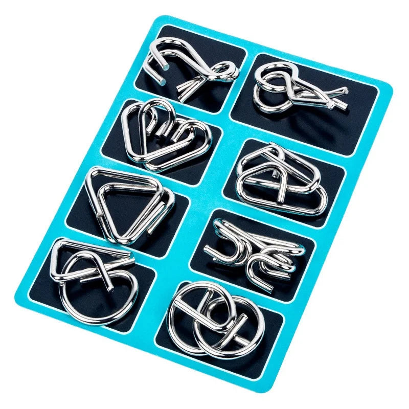 8Pcs/Set Metal Montessori Puzzle Wire IQ Mind Brain Teaser Puzzles Adults Interactive Game Reliever Educational Toys