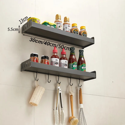 Wall Mounted Kitchen Condimenters Spice Rack Organizer Shelf Kitchen Storage Wall Shelf Organizers Hanging Hook Rack For Kitchen