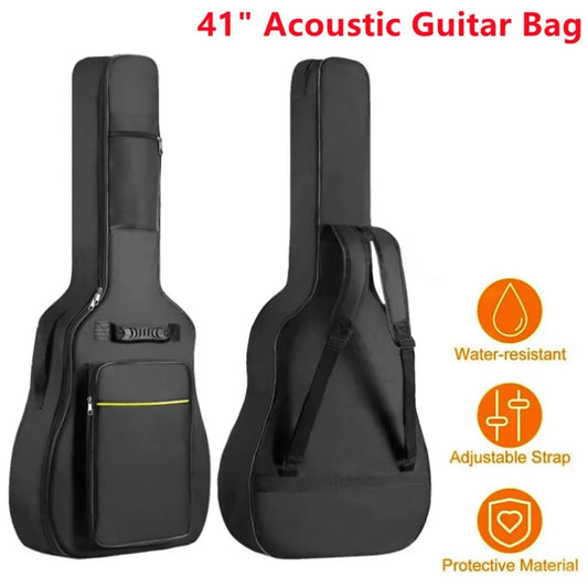 41 Inch Acoustic Guitar Bag Waterproof Rip-stop Oxford Nylon Double Straps Padded Black Guitar Case Gig Backpack Musical Instrum